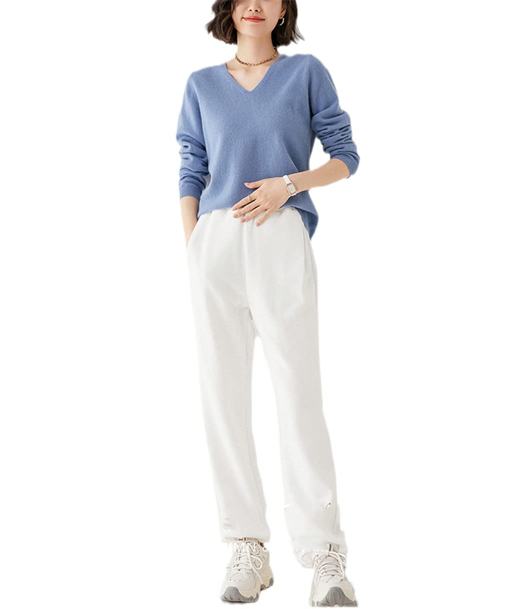 Maglione lavorato a maglia All-Match con scollo a V in lana da donna autunno inverno, Blu hawaiano., L