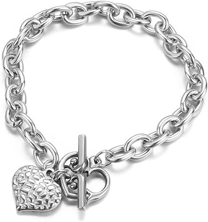 Women's Heart Charm Bracelets Stainless Steel Toggle Jordan Ubuy