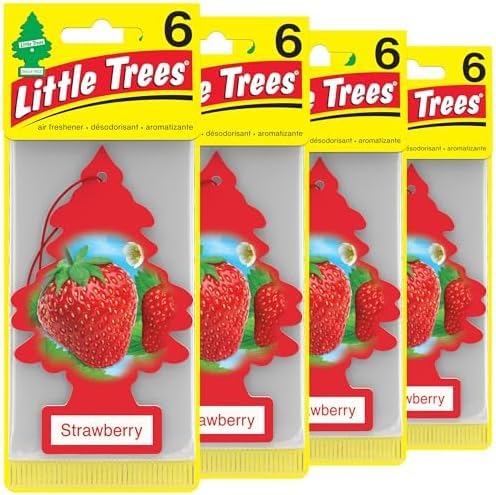 Image of LITTLE TREES Air Fresheners Car Air Freshener. Hanging Tree Provides Long Lasting Scent for Auto or Home. Strawberry, 24 Air Fresheners (Pack of 6)