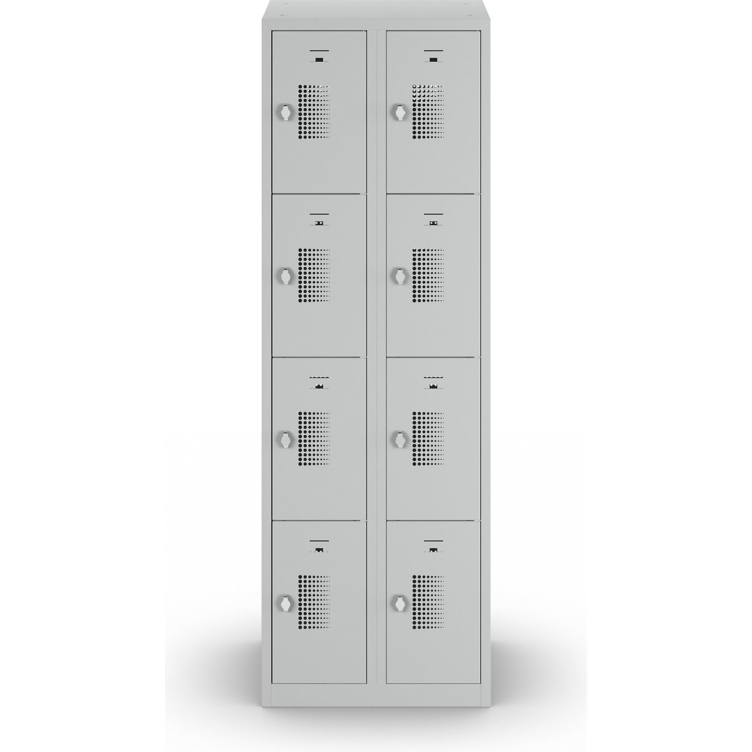 eurokraft | 4er-Schließfachschrank | 2 Abteile | lichtGrau | B 600 mm | 8 Fächer | Drehriegel