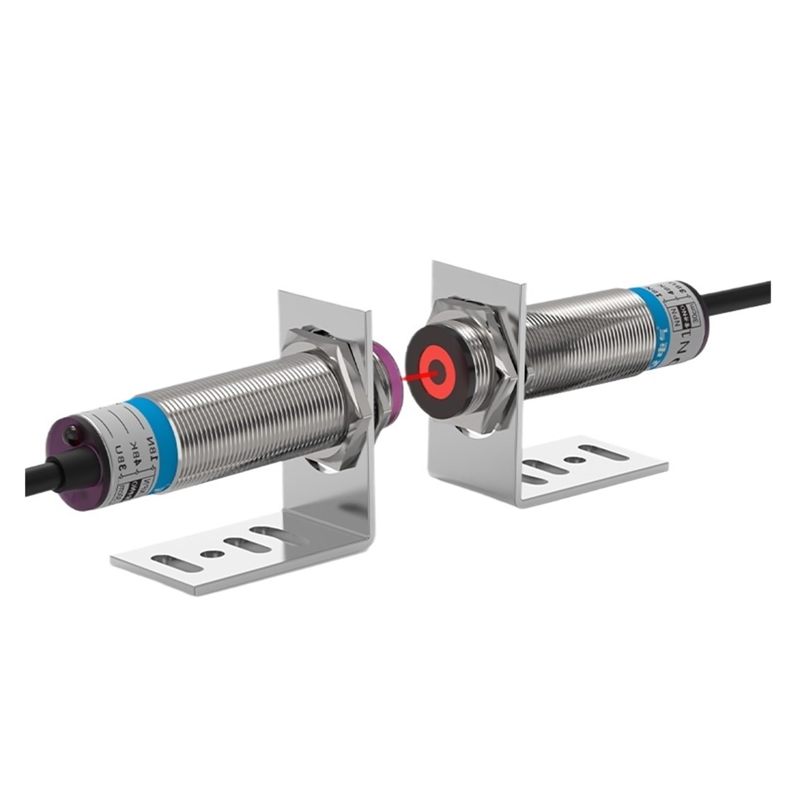 MXXDMOPD Laser photoelectric Sensor Through-Beam M18 Series 10-30V NPN PNP Visible spot 2mm Sensing Distance 30M Adjustable(Npn No)