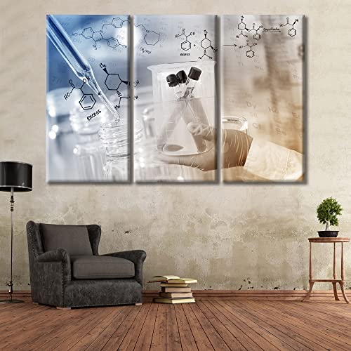 Image of Wall Decor Gloved Hand Hold a Beaker in Laboratory Room Artwork Wall Art Home Decor Clinical Laboratory Wall Decor for Living Room 3 Piece Contemporary Home Decor Framed Ready to Hang , 60 inchWx40 inchH
