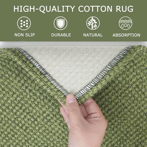 KOZYFLY Extra Long Runners for Hallways 3x14 ft Washable Kitchen Runner Non Slip Rubber Backed Hallway Rug Cotton Entryway Runner Rug Floor Carpet for Indoor Hall, Kitchen,Olive Green/Earthy Green