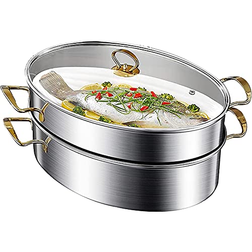 Fish Steamer Pot, Stainless Steel Poacher Pot for Steaming Fish and Boiling Soup, Compatible with Induction Cookers