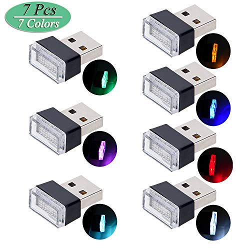 USB Car Interior Ambient Atmosphere Lights, Febrytold 7 Pcs Universal Mini Led USB