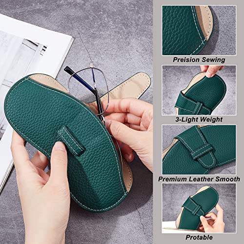 Image of CREATCABIN Leather Glasses Case Portable Sunglasses Pouch Soft Slim Squeeze Eyeglasses Holder Cover Bag with Suede Fiber Cleaning Cloth for Women Men Dark Green