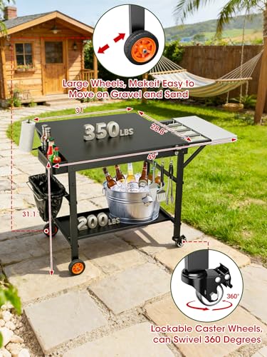 Image of Outdoor Pizza Oven Table, Movable Grill Side Table, Expansive Countertop Pizzas Oven Accessories, Pizzas Stands for Party with Wheels, Fits Ooni Blackstone Ninja Cuisinart Gozney