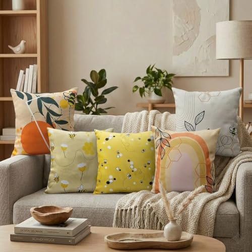 Image of Reversible Cushion Cover 16 inch x 16 inch Set of 5 - Premium Stitched Sofa Pillow Cover Set with 10 Unique Bohemian Printed Designs & Invisible Zipper