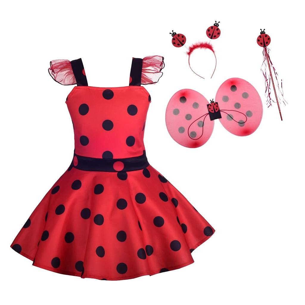 Lito Angels Ladybug Costume Polka Dot Fancy Dress Up with Wings and Accessories for Baby Girls Age 12-18 Months (Tag Number 80), Red