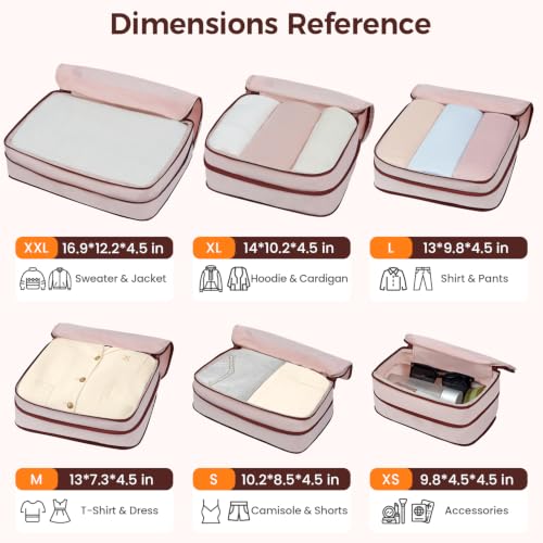 Image of AGAIL Compression Packing Cubes for Travel Essentials, 6 Set-Light Pink