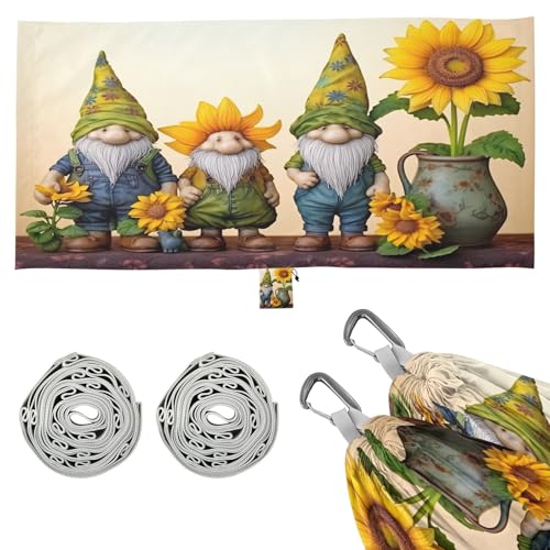 SDMKA Gnomes with Sunflowers Camping Hammock, 330 lbs with 2 Tree Straps, Carry Bag, Single Portable Hammock for Outdoor/Indoor, Hiking, Beach, Backpacking, Travel