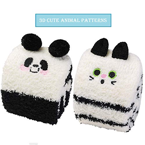 Image of Wander G Womens Over Knee High Fuzzy Socks Cute Cartoon Thigh High Stockings Warm Stripe Leg Warmers