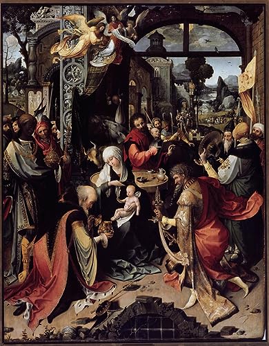 Tableau Adoration des mages Jan De Beer, toile d'art classique élégante 60x90cm