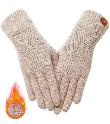 REACH STAR Winter Gloves for Women Men, 3-Finger Touch Screen Elastic Thermal Knit Lining, Warm Gloves for Cold Weather,Running,Driving(Khaki)