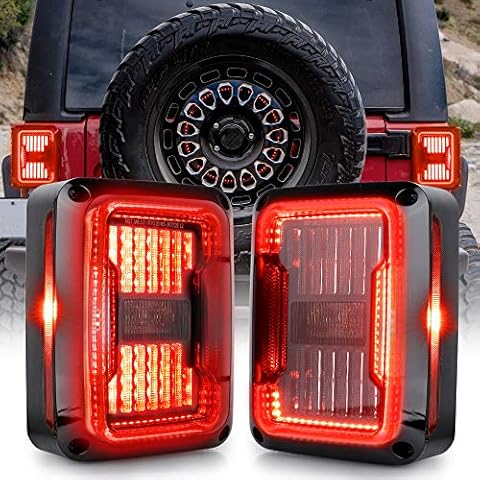 BICYACO DOT Approved LED Tail Lights Brake Reverse Light Rear Back Up Lights Daytime Running Lamps EMC Build-in Compatible with Jeep Wrangler JK 2007-2017- Clear Lens Cover