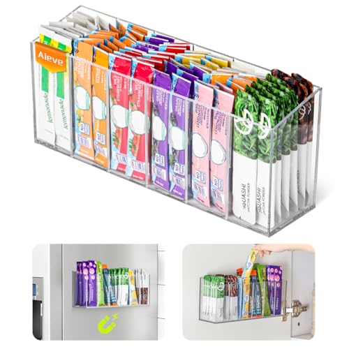 AIEVE Drink Packet Organizer, Mountable Water Packet Organization Holder with Adhesive & Magnetic Sticker, Pantry Organi - Detailed View