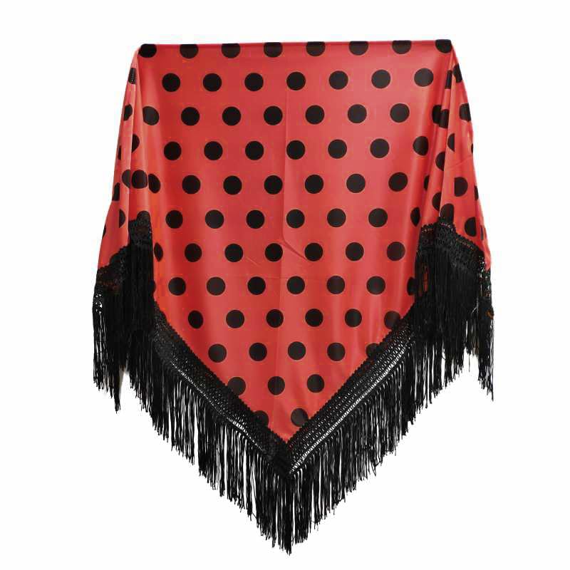 MUNDDY - Xaile com bolinhas para adulto. Xailes de flamenco sevilhana. Xaile para festa de cor vermelha preto rosa branco azul., Vermelho - preto (lunar grande), Adulto