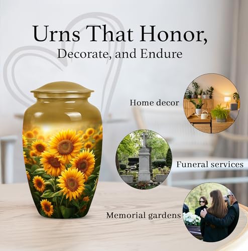 Image of Sunflower Urn for Ashes for Women - Sunset Burial Urns for Ashes for Women - Yellow Sunflower Urn for Human Adult Male and Female - Cremation Urns for Adult Mom and Dad 10inch