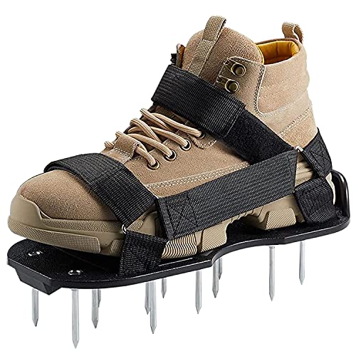 Augenblick Lawn Aerator Shoes, Manual Lawn Scarifier Grass Aerator Lawn Spike Shoes Garden Lawn Aerator Scarifier Shoes Fits for Your Lawn Yard - Black