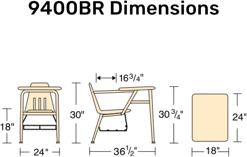 Virco 9400BR Classroom Combo Desk Chair (2 Desks) Ideal for Schools and Students from 5th Grade - Adult, Chrome Frame with Bookrack, Black Seat - Grey Nebula Top