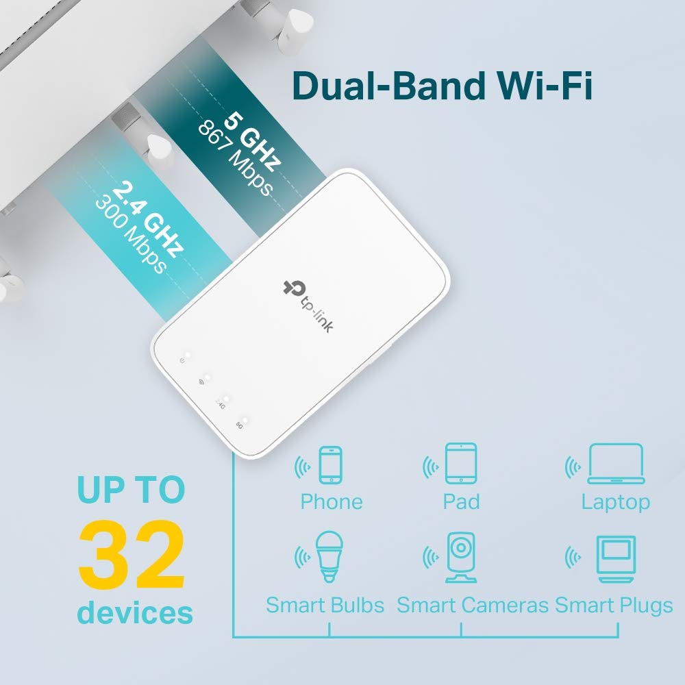 MERCUSYS OneMesh RE300 Mesh Ripetitore WiFi Wireless, Dual-Band 1200Mbps, Tecnologia, Compatibile con Modem Router, Bianco