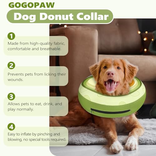 Image of Inflatable Dog Cone Collar to Stop Licking, Soft Neck Donut Collar After Surgery, Adjustable Recovery Cone for Small Medium Large Dogs (Avocado,M)