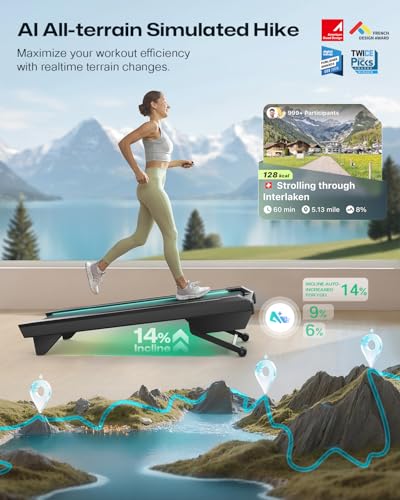 Image of UREVO CyberPad Smart Walking Pad with 14% Auto Incline, Brushless Motorized Under Desk Treadmill for Home Office Fitness, Elegant Speed Lights, Spacious Surface, Digital Controller, AI-Powered App