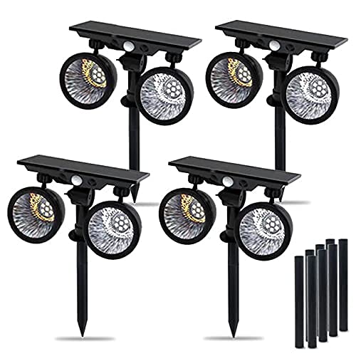 Solar Light Outdoor Motion Sensor Landscape Spotlights 14 LED Dual Head 360° Adjustable Warm Cold White Wall Light 4 Modes Waterproof for Garden Driveway Walkway Pool