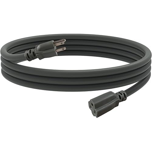 EP 8 Ft Outdoor Extension Cord, 12/3 SJTW Heavy Duty Extension Cable with 3 Prong Grounded Plug, 15 AMP Power Cord for Lawn, Garden, Appliances, Gray