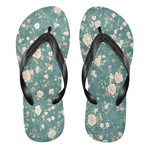 CEBUGI Unisex Flip Flop -Flat Sandal -NonSlip Couple Slippers -Natural Rubber Foam Soles Ultimate Comfort and Durability for Indoor Outdoor|Vintage Floral