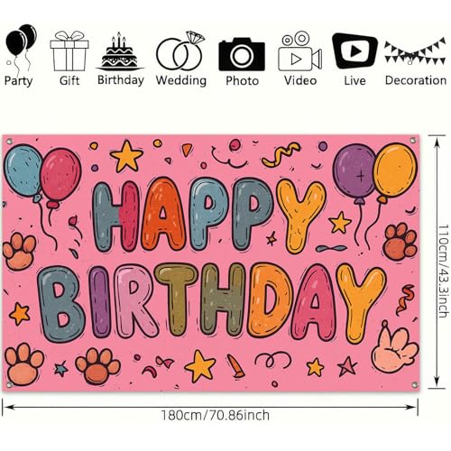 Image of HOMETITUTE Vintage Happy Birthday Banner Animal 71x43 Inch