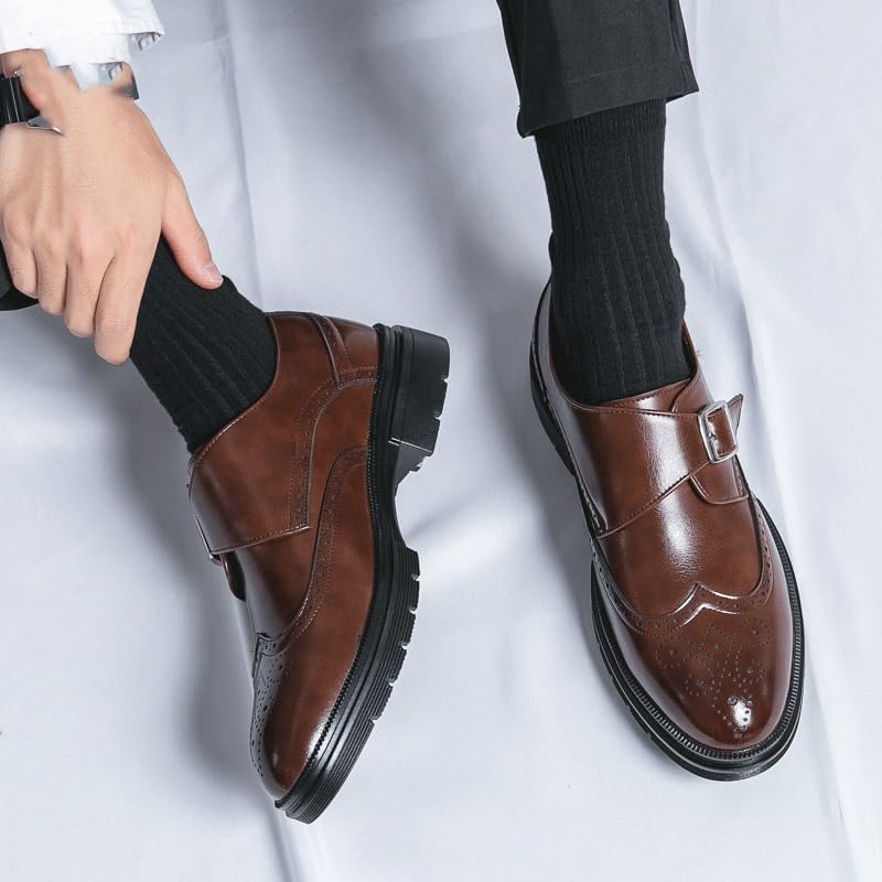 Monk Brogue Dress Formal Shoes for Mens Uniform Fashion Prom Wedding Rubber Sole Slip Casual Slip-on Pointed Toe Genuine Leather3