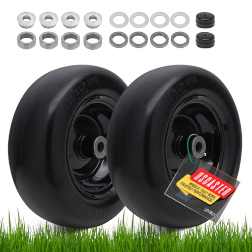 USCaster 11x4.00-5 Lawn Mower Tires Flat Free (2 Pack),Universal 11x4-5 Solid Smooth Tractor Turf Tire with Rim, 3.4