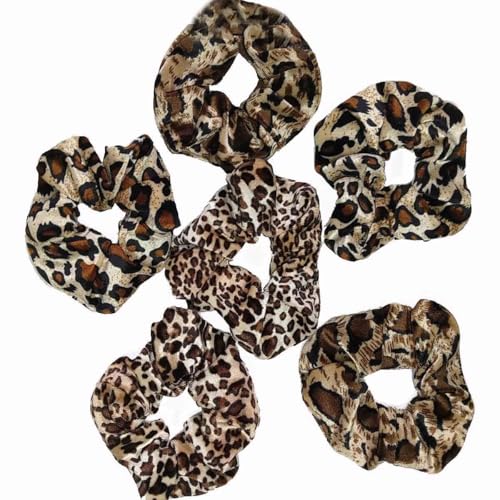 TUICARE 6 PCS Hair Scrunchies for Women - Leopard & Cheetah Print, Velvet, Large, 3 Styles, Hair Ties for Thick Hair, Hair Accessories, 6 Count