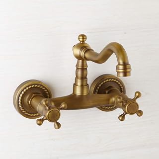 Grifos de Lavabo Latón Antiguo Grifo Doble Para Baño Grifo Giratorio Grifo De Cocina Grifería Monomando Lavabo Caliente Y Frío Grifo Mezclador