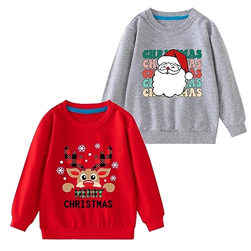 Image of Toddler Girls Christmas Sweatshirt 2 Pieces Long Sleeve Tshirts Xmas Graphic Tops 2-10 Years