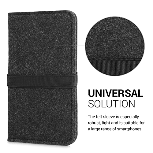 kwmobile Felt Cover Compatible with M - 5.5" - Fabric Case with Elastic Band and Slot for Universal Fit - Dark Grey/Black - Image 2