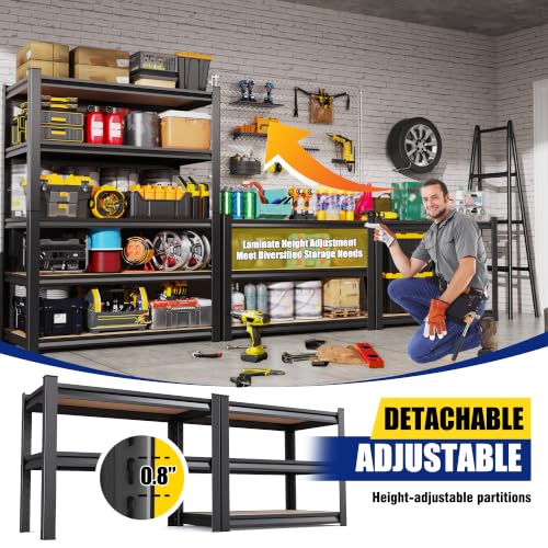 Image of 71 inch H x 46 inch W x 18 inch D Garage Shelving Unit, 2-Pack Heavy Duty Metal Storage Shelves, Total Capacity, 5 Tier Adjustable Boltless Steel Rack, Freestanding Organizer for Warehouse, Pantry, Shop, Black