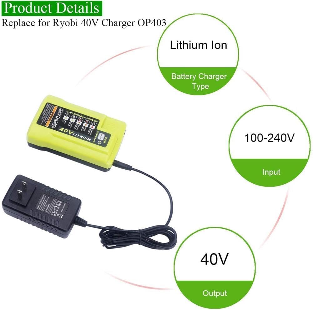 40V Lithium-ion Battery Charger for RYOBI OP403 Power Tool Charger with USB