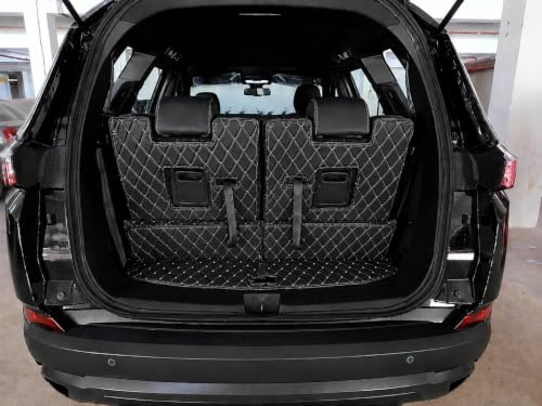 Image of Premium 7D Boot /Trunk Mats Compatible for Tata Safari 7 Seater(2020-23) ||Luxury Leather Double Layered mats||Complete Set ||100% Waterproof and Washable (Black with Silver)