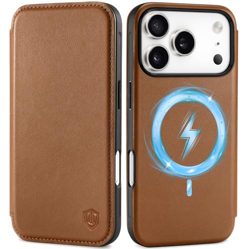 Étui iPhone 17 Pro Shieldon cuir véritable portefeuille mince pour le quotidien