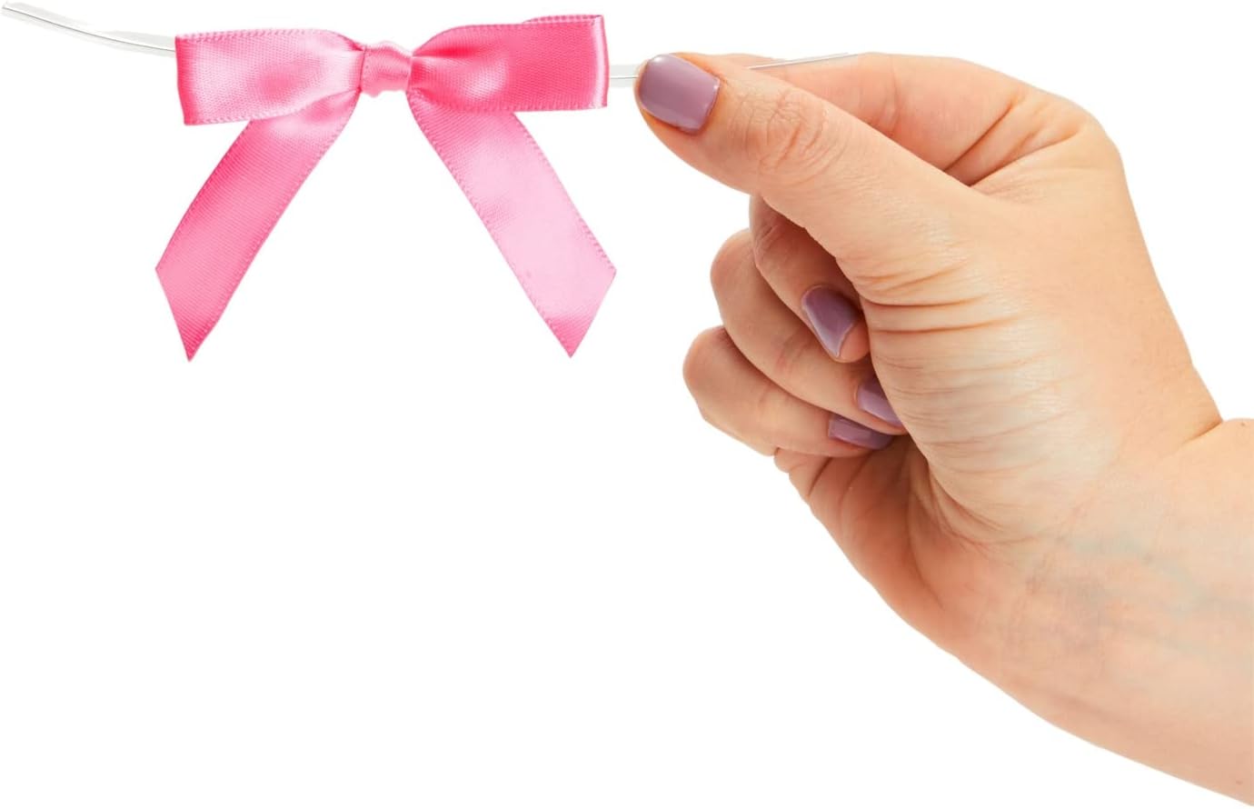 100-Pack Twist Tie Bows for Crafts, Pre-Tied Satin Ribbon for Gift Wrap Bags, Party Favors, Baked Goods, Cookies, Mini Bowties for Hair Decorations (2.5x3 in, Pink)