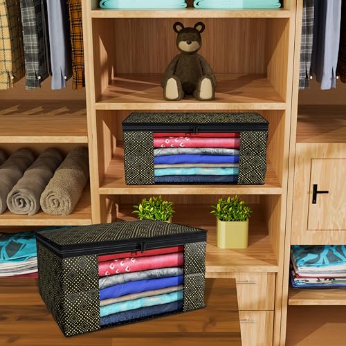 Image of Kuber Industries (Pack of 12) Saree Covers | Foldable Storage Bag for Almirah & Wardrobe | Non-Woven Saree Bags (9 Inch) Clothes Bag for Women (Golden Dot) Sari Cover Bags | Black