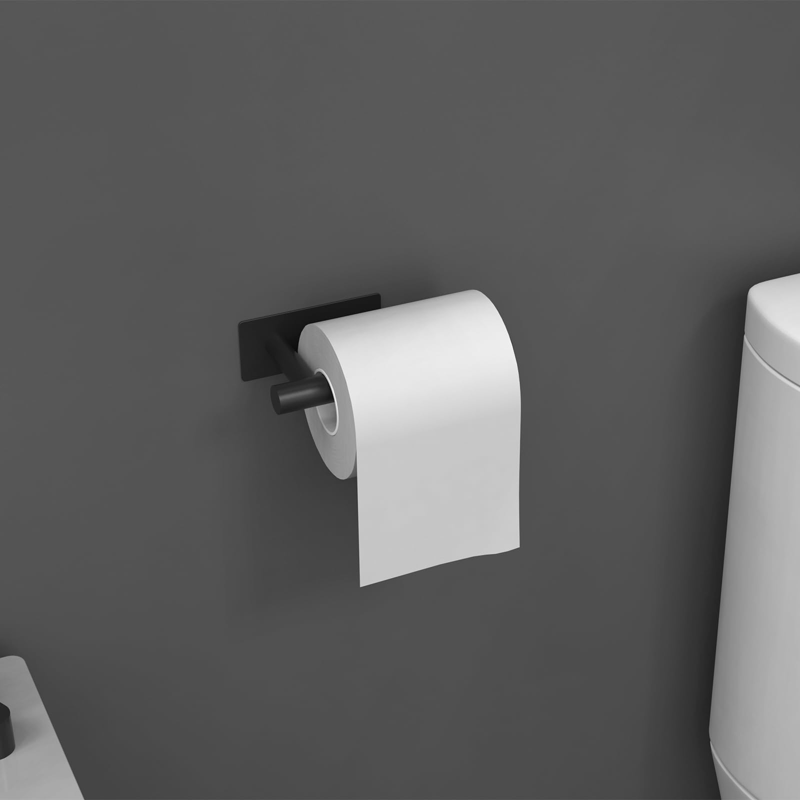 Ibergrif 5pcs Bathroom Accessories Set, Black Toilet Roll Holder, Towel Rail, Hook, Wall Mounted or Self Adhesive, No Drilling