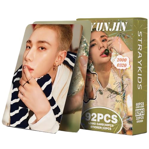 Stray Kids Photocards 92PCS Kpop Straykids Hollow Photocard Set Stray Kids 60PCS Giant Album Cards 32PCS Sticker Pack Boys and Girls Card (HYUNJIN)