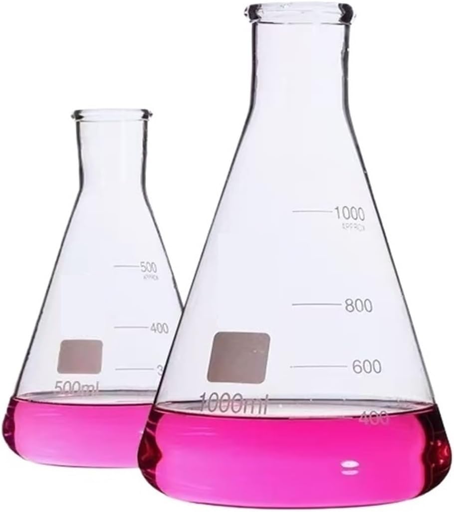 Matraz Erlenmeyer Graduado de Borosilicato, Matraz Erlenmeyer de vidrio de borosilicato de 50 ml a 1000 ml, matraz de cuello ancho, matraz triangular cónico, equipo químico de laboratorio.(250ml 2pcs)
