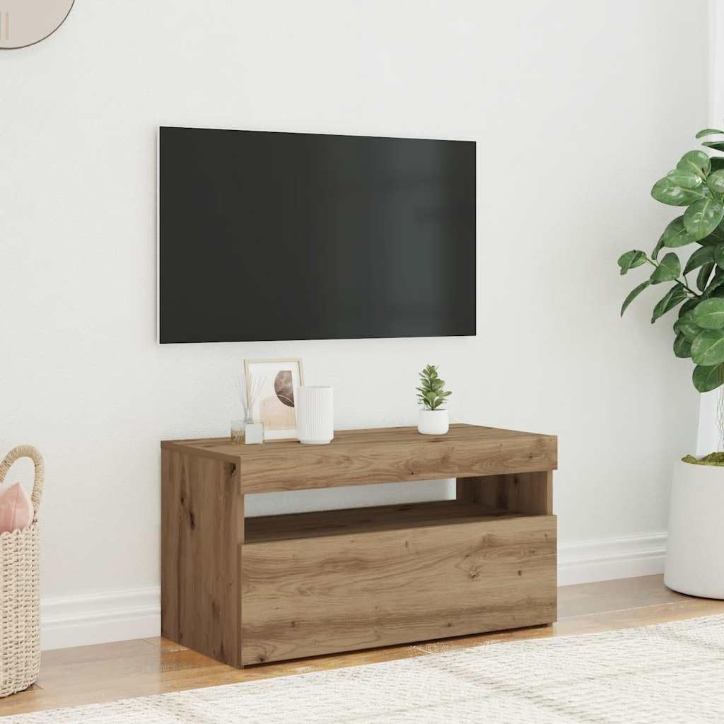 Szafka pod telewizor LED 75 x 35 x 40 cm, dąb, rękodzieło