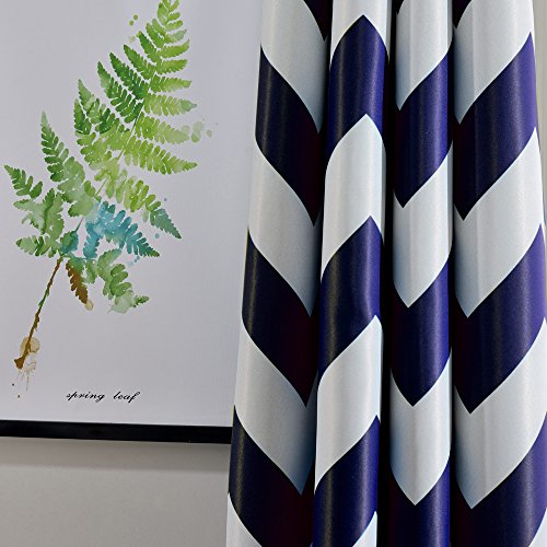 Melodieux Fashion Chevron Curtain For Living Room Dining Room, Darkening Blackout Grommet Top Window Drape Soundproof Thermal Insulated For Bedroom, 96 Inches Long, 52 By 96 Inch, Navy Blue (1 Panel) #TOP5