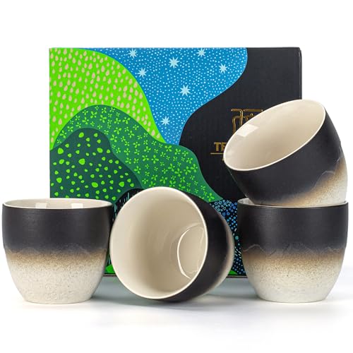 Image of TEANAGOO Ceramic Japanese Tea Cups Set of 4pcs, 5.4oz /160ml Elegant Ceramic Matcha Cups with Flat Base, Gradient Navy Black Handleless Coffee Mugs, Microwave & Dishwasher Safe, Beautiful Gift Box
