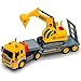 TOYTHRILL Tow Truck with Excavator Toy for Boys 2+ Year Old, Construction Truck Toy with Excavator, Semi Truck with Lights and Sounds, Flatbed Truck Toy Push and Go Construction Vehicle for Kids